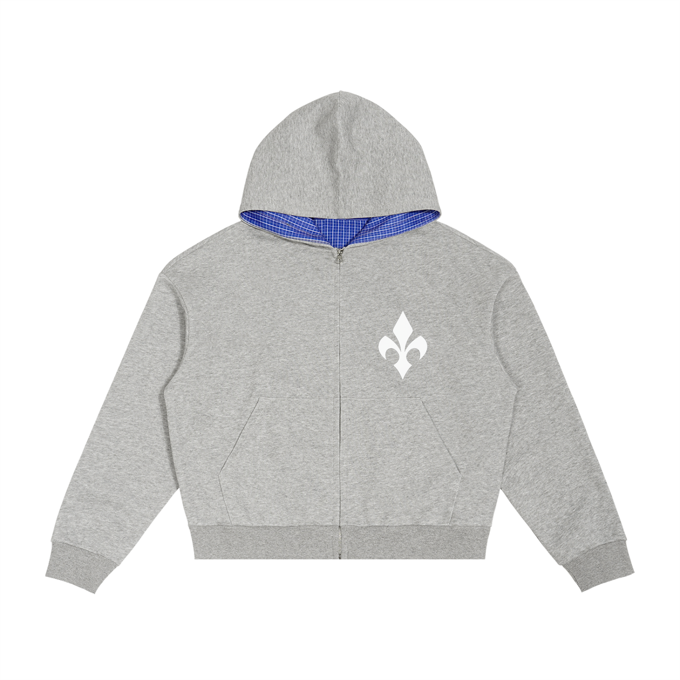 Contrast Plaid Boxy Zip Hoodie