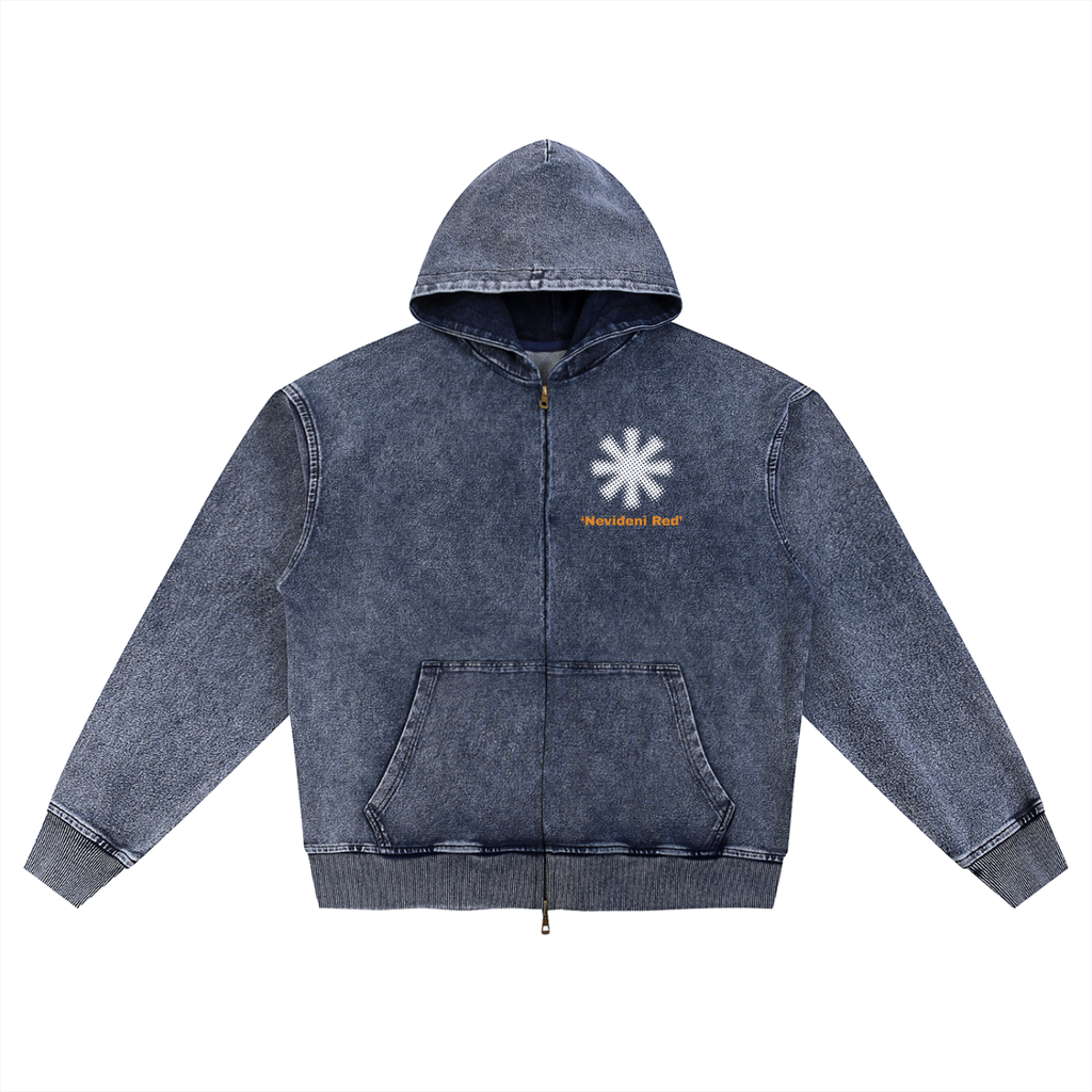 Snow Wash Oversized Zip-Up Hoodie