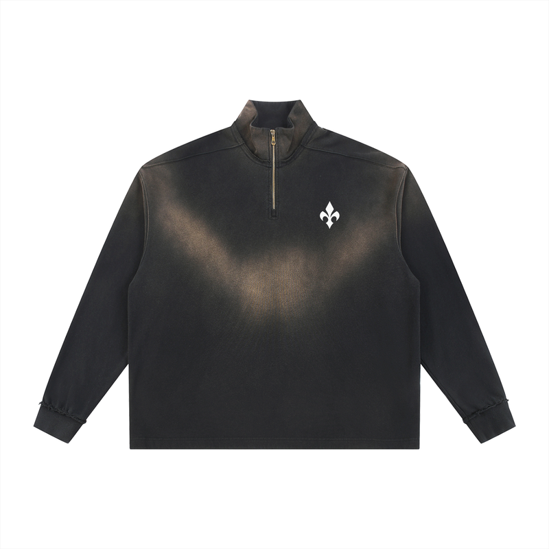 Sun Fade Raw Edge Quarter-Zip Sweatshirt
