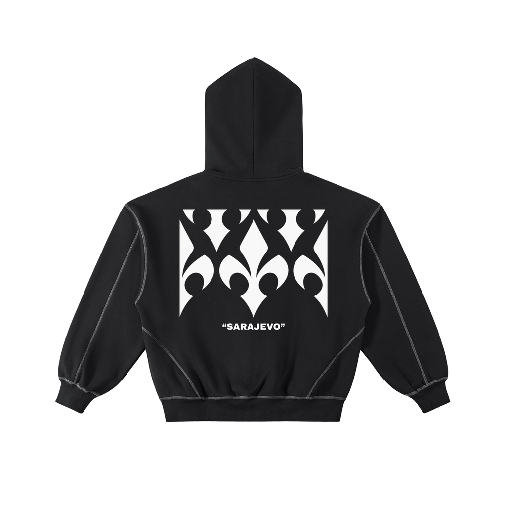 Contrast-Stitched Boxy Fleece Zip Hoodie