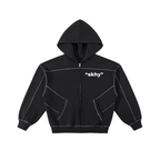 Contrast-Stitched Boxy Fleece Zip Hoodie