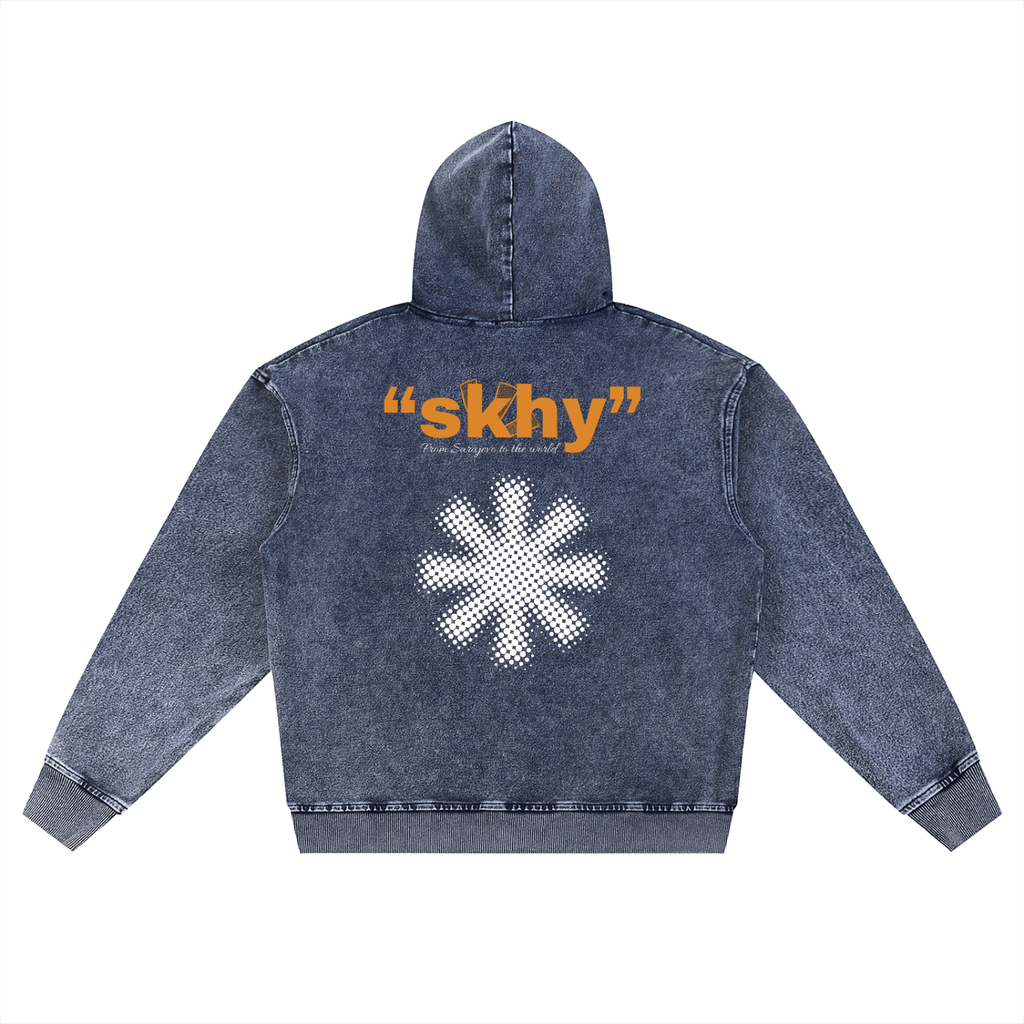 Snow Wash Oversized Zip-Up Hoodie